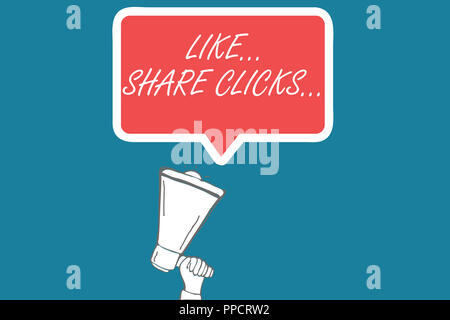 Escritura de texto como compartir clics . Concepto Significado contenido  Mercadeo para incrementar la participación de los medios sociales  Fotografía de stock - Alamy