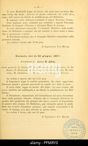 Bollettino della Società dei naturalisti en Napoli (página 63) Foto de stock