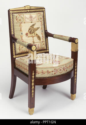 Un sillón; Marcos atribuye a François-Honoré-Georges Jacob-Desmalter, Francés, 1770 - 1841, tapices de Beauvais