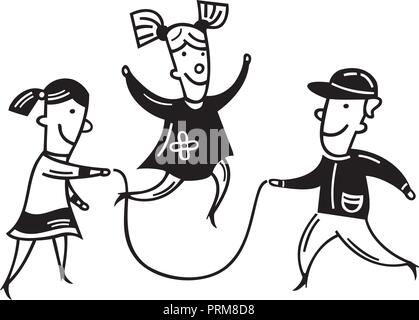 Cuatro niños jugando a saltar la cuerda ilustración Imagen Vector de stock  - Alamy