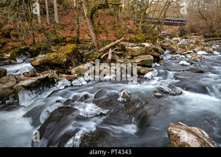 Río Prüm en las cascadas cerca Irreler Irrel, Sudeifel, Renania-Palatinado, Alemania Foto de stock