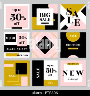 Un Conjunto De Nueve Plantillas Editables Para Instagram Puestos En Color Rosa Pastel Blanco Dorado Y Negro Imagen Vector De Stock Alamy