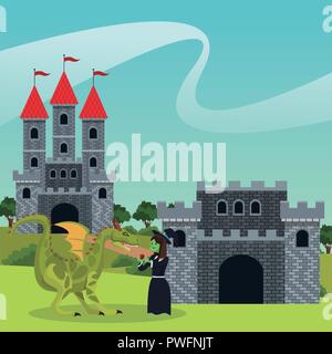 Cuentos de hadas, dibujos animados en reino castillo paisaje ilustración  vectorial diseño gráfico Imagen Vector de stock - Alamy