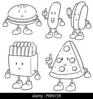 Vector conjunto de dibujos animados de comida rápida Ilustración del Vector