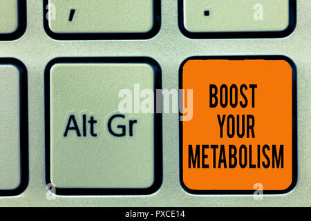 Texto de escritura incrementar el metabolismo. Concepto Significado  aumentar la eficiencia en la quema de grasas de cuerpo Fotografía de stock  - Alamy