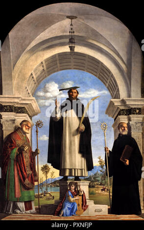 San Pedro Mártir con los Santos Nicolás y Benedicto 1505-1506 por Cima da Conegliano (Giovanni Battista Cima) 1459-1517 Italia, Italiano. Foto de stock