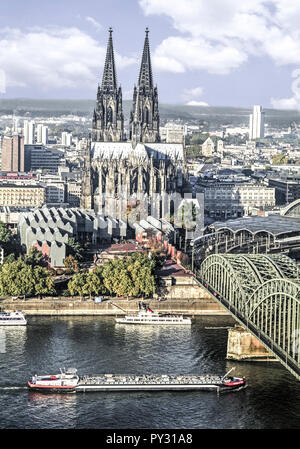 Koeln, Dom, Rhein, NRW, Deutschland, Luftaufnahme