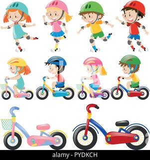 Los niños y niñas en bicicleta ilustración Ilustración del Vector