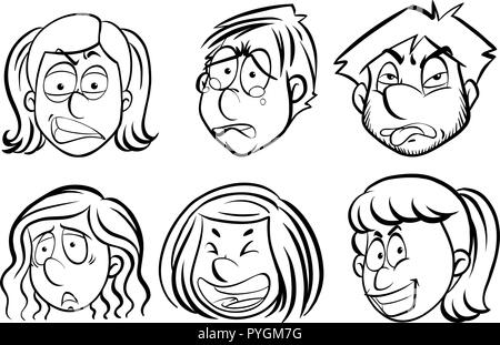 Rostros humanos con expresiones faciales ilustración