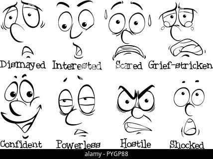 Ocho de las expresiones faciales de la ilustración