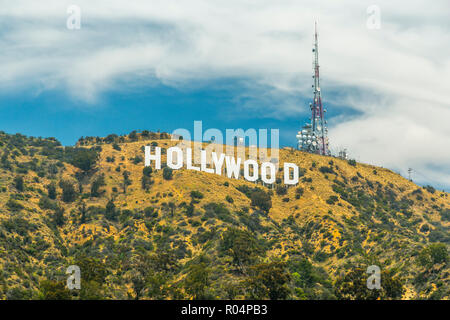 Vista del cartel de Hollywood, Hollywood Hills, Los Ángeles, California, Estados Unidos de América, América del Norte Foto de stock