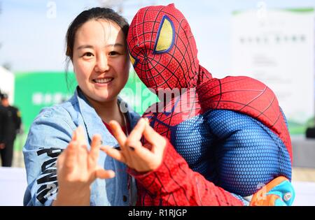 En Shenyang (China). 14 Nov, 2018. Los corredores disfrazados de Spiderman, Hulk y Batman espectáculo en la maratón celebrada en Shenyang, al noreste de la Provincia China de Liaoning. Crédito: SIPA Asia/Zuma alambre/Alamy Live News Foto de stock