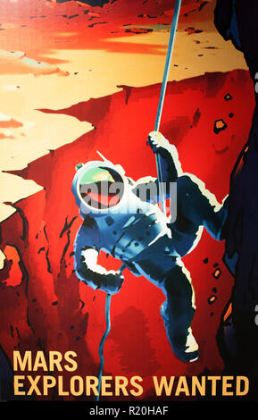 Espacio educativo póster en color animación ilustración acerca de las misiones de los astronautas en el espacio Foto de stock