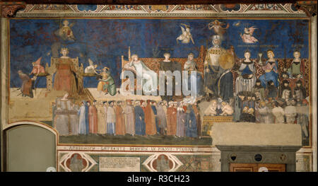 La alegoría del buen gobierno. Fecha/período: 1338 - 1339. La pintura. Fresco. Autor: Ambrogio Lorenzetti. AMBROGIO Lorenzetti,. Foto de stock
