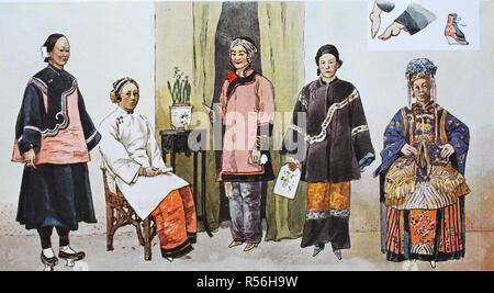 Ropa moda en China, alrededor del siglo XIX, la ilustración, la China Foto de stock