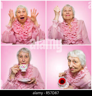 El collage de diferentes emociones de mujer senior Foto de stock