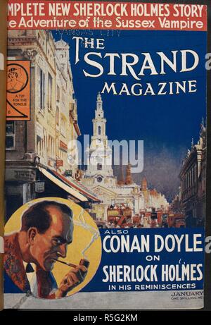 Una nueva y completa historia de Sherlock Holmes. La aventura del vampiro  de Sussex. También Conan Doyle sobre Sherlock Holmes en sus reminiscencias.  Una imagen de Sherlock Holmes. The Strand Magazine :