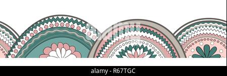 Vintage floral borde horizontal. Doodle prado de flores, césped