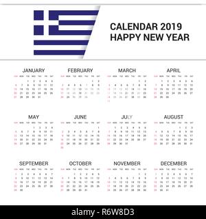 Calendario 19 Grecia Bandera De Fondo Idioma Ingles Imagen Vector De Stock Alamy