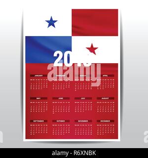 Calendario 2019 Bandera de Panamá de fondo. Idioma inglés