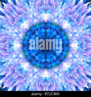 Abstract fondo floral radial. Patrón de copo de nieve de fantasía. Hermoso caleidoscopio de texturas. Mandala decorativo ornamento en tonos de azul.