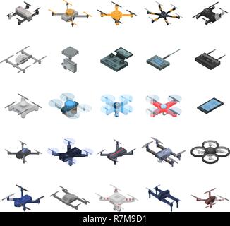 Drone, conjunto de iconos estilo isométrico Ilustración del Vector