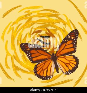Dibujadas a mano mariposa sobre flor abstracta