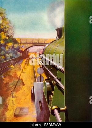 'Un claro camino desde la cabina de un tren Sur locomotora 'Atlántico'', de 1935. Creador: Desconocido.