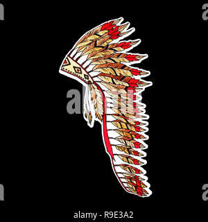 Sombrero De Plumas Color Pegatina Indian Warbonnet Tocado Dibujo Realista Plumas Pintadas De Nativos Americanos El Dia De Accion De Gracias Y Halloween Costume Item Em Fotografia De Stock Alamy