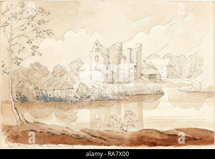 Atribuye a James Bulwer (británico, 1794 - 1879), el castillo Rheban sobre el Río Barrow, Athy, grafito y negro chalk reinventado