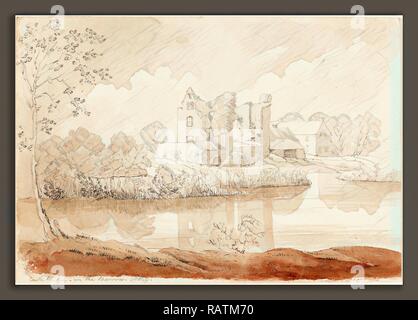 Atribuye a James Bulwer (británico, 1794 - 1879), el castillo Rheban sobre el Río Barrow, Athy, grafito y negro chalk reinventado