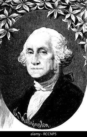George Washington, 1732 - 1799, primer Presidente de los Estados Unidos de América desde 1789 hasta 1797, el grabado en madera histórico Foto de stock