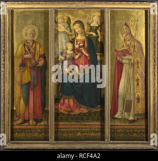 La Virgen y el Niño con los Santos Pedro y Nicolás. Museo: National Gallery, Londres. Autor: Benvenuto di Giovanni. Foto de stock
