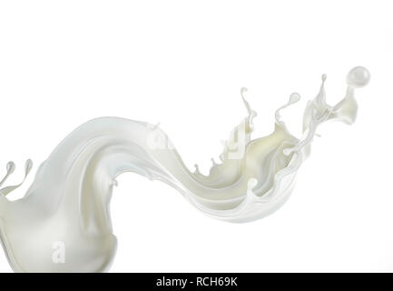 Disparo de leche splash wave en el aire aislado sobre fondo blanco.