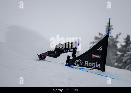 Rogla, Eslovenia. Del 19 de enero del 2019. Selina Joerg de Alemania compite durante la FIS Snowboard Slalom Paralelo Gigante de damas en la carrera de la Copa del Mundo Rogla, Eslovenia, el 19 de enero de 2019. Foto: Jure Jure Makovec Makovec: Crédito/Alamy Live News Foto de stock