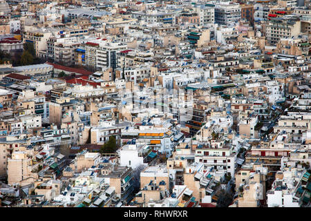 Vista aérea de Atenas como visto desde la colina de Lycabettus, centro histórico de Atenas, Attica, Grecia Foto de stock