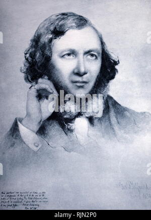 Ilustración mostrando Robert Browning (1812 - 1889); poeta y dramaturgo inglés cuyo dominio del monólogo dramático hicieron de él uno de los más destacados poetas Victoriano Foto de stock