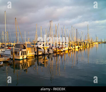 Fila de barcos anclados en el puerto deportivo Foto de stock