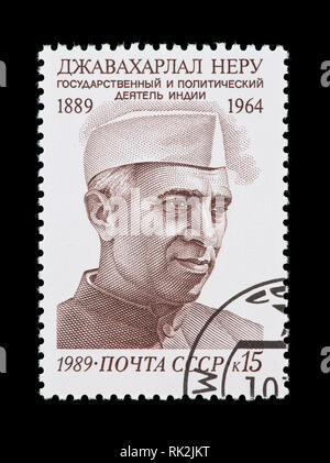 Sello de la Unión Soviética representando Jawaharlal Nehru, Primer Ministro de la India independiente. Foto de stock
