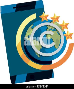 Mundo móvil de la protección de los derechos de autor intelectual ilustración vectorial Ilustración del Vector