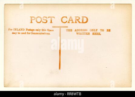 Reverso de la tarjeta postal de principios de 1900 alrededor de 1910, no se usa de manera postal, Reino Unido Foto de stock
