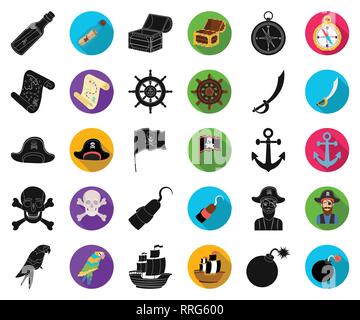 Accesorios pirata símbolos plano iconos colección Imagen Vector de stock -  Alamy