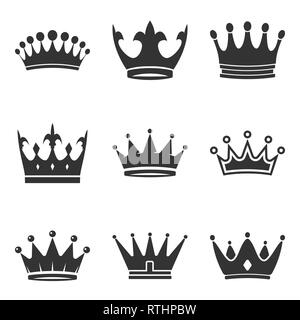 Conjunto de iconos de la corona en un moderno estilo plano aislado sobre fondo blanco. Royal símbolos para diseño web, logo, app, IU. Ilustración vectorial Ilustración del Vector
