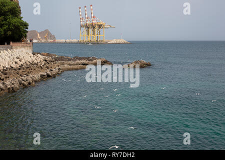 La bella Corniche, en la bahía de Muttrah, en Muscat, capital de Omán Foto de stock