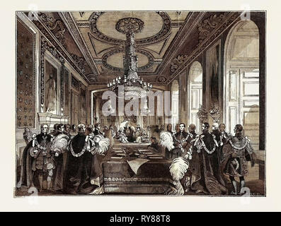 Visita del rey de los franceses a la Reina Victoria, el capítulo de la orden de la liga: Investidura del rey de los Franceses Foto de stock