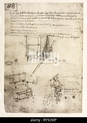 Leonardo da Vinci (1452-1519), el diseño de la máquina voladora, relacionado con sus estudios sobre el vuelo artificial. Dibujo de helicópteros