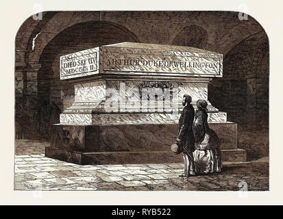 La tumba del difunto Duque de Wellington en la Cripta de la Catedral de San Pablo Londres 1854 Foto de stock