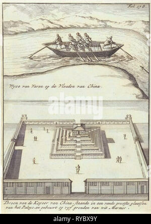 Barco con ocho remeros de impulso / trono imperial de China, Caspar Luyken, Engelbrecht Boucquet, 1698 Foto de stock