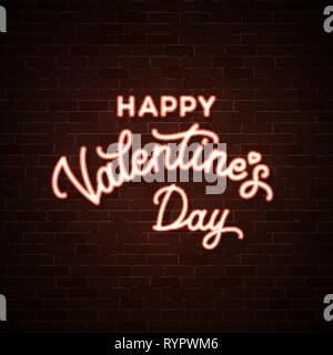 Feliz Día de San Valentín. Cable de neón letras del texto. Ilustración del Vector