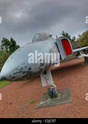 F4 Tutor de la puerta del avión de combate Phantom Jet en RAF Boulmer Foto de stock